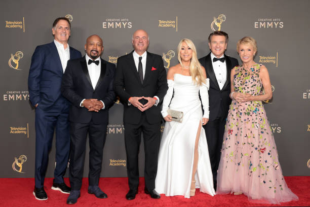 (L-R) Mark Cuban, Daymond John, Kevin O'Leary, Lori Greiner, Robert Herjavec, and Barbara Corcoran attend the 76th Creative Arts Emmys Winner's Walk at Peacock Theater on September 07, 2024 in Los Angeles, California. Photo by Amy Sussman/Getty Images