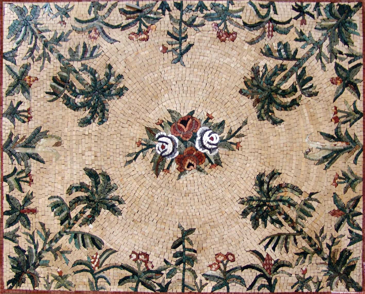 Palm Trees Floor Mosaic Stone Art Tile Handmade Mozaix Inc. Custom