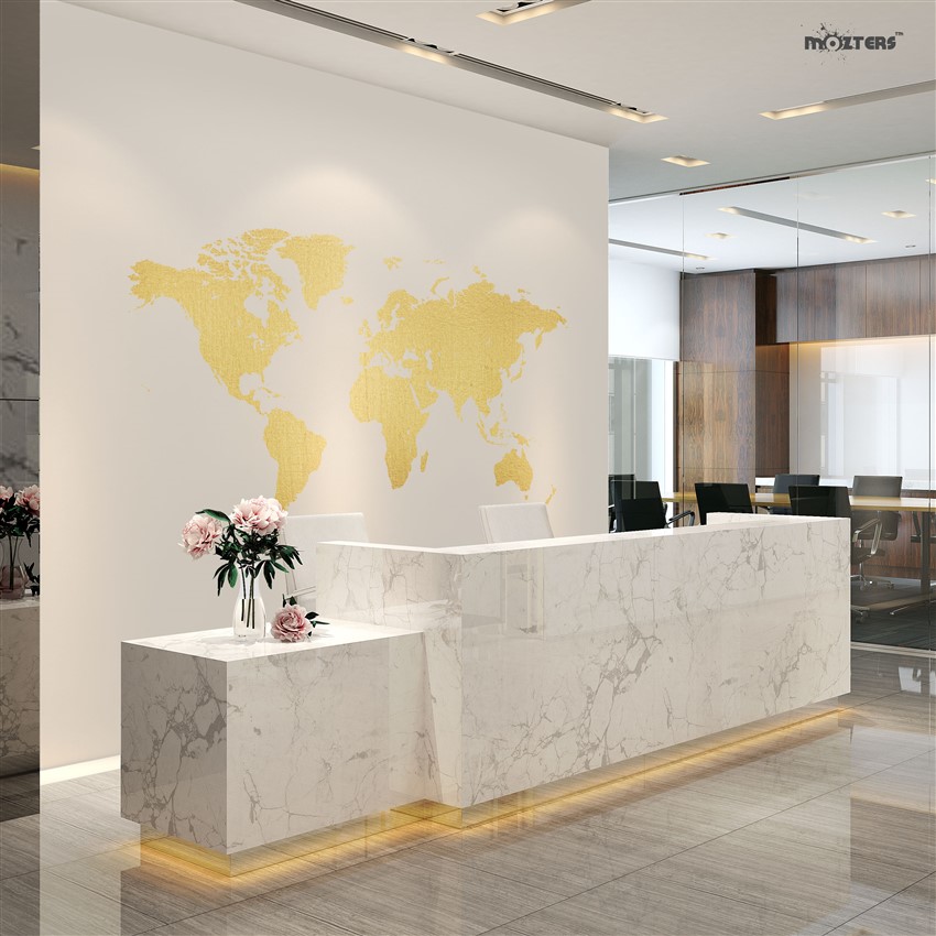 Gold World Map Wall Decal Mozters