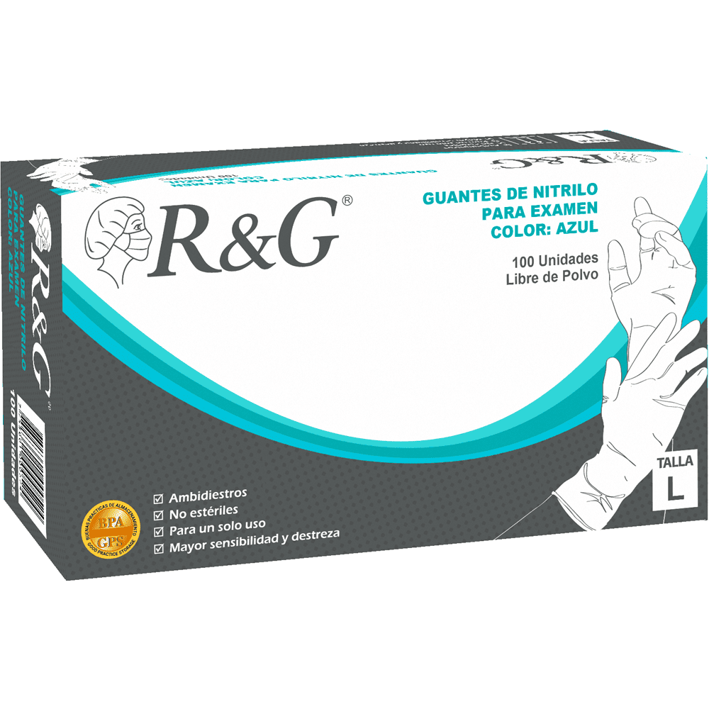 Guantes de Nitrilo Azul R&G Talla L Caja x 100 Und