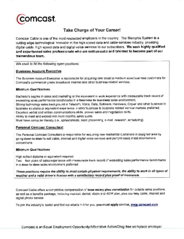 Comcast Job Openings Business Account Executive & Personal Comcast