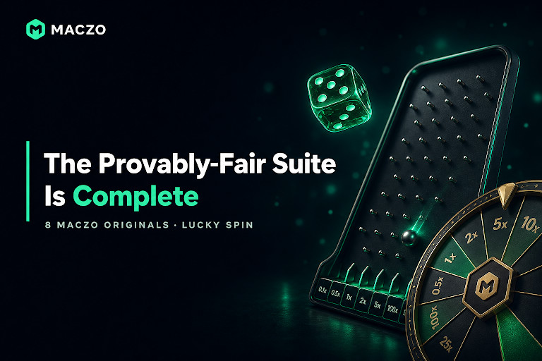Maczo Completes Its In-House Provably-Fair Casino: 8 Originals Plus Lucky Spin on a Crypto-Native Platform of 3,200+ Games