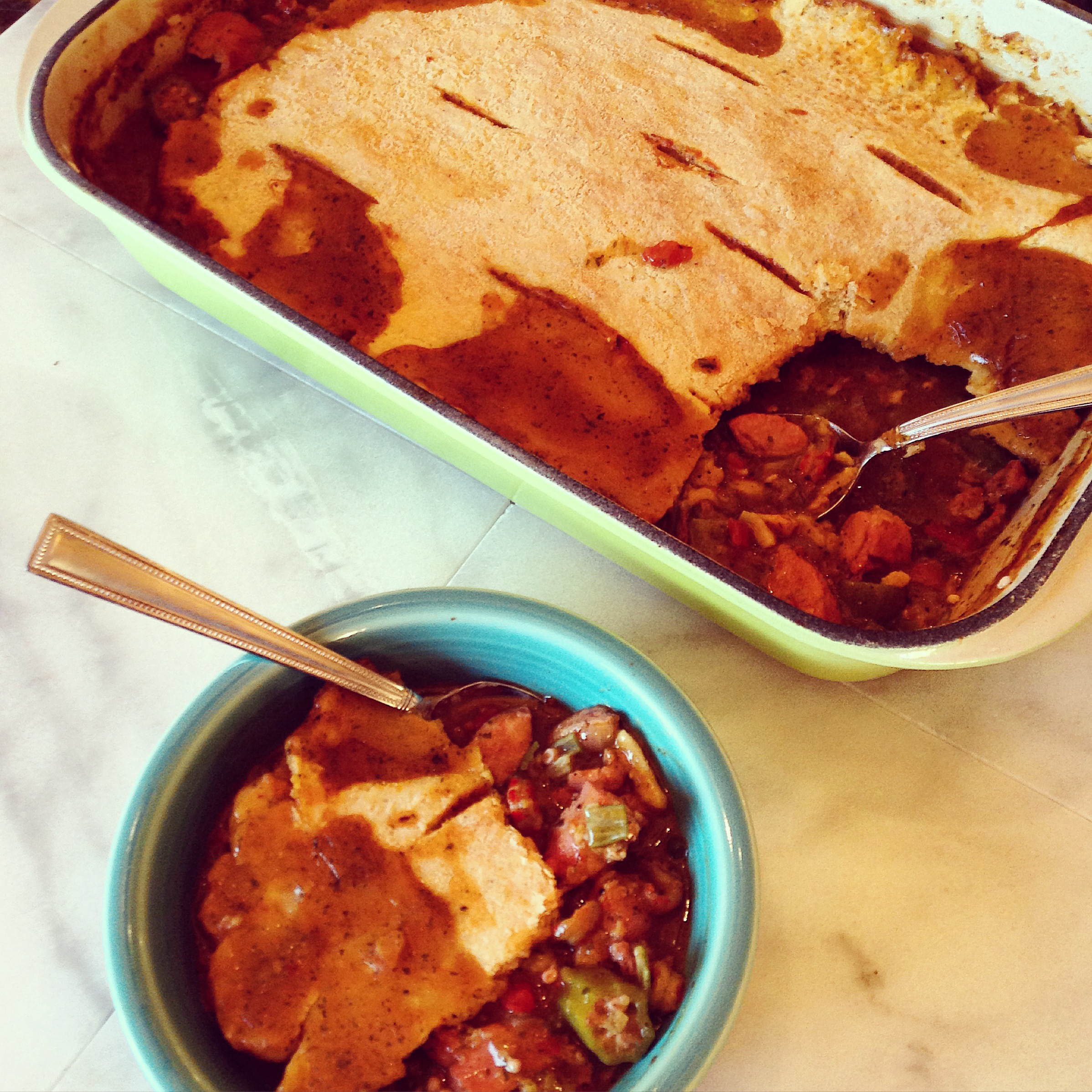 Cajun Gumbo Pot Pie With A Cornmeal Pastry Crust Meals With Mel