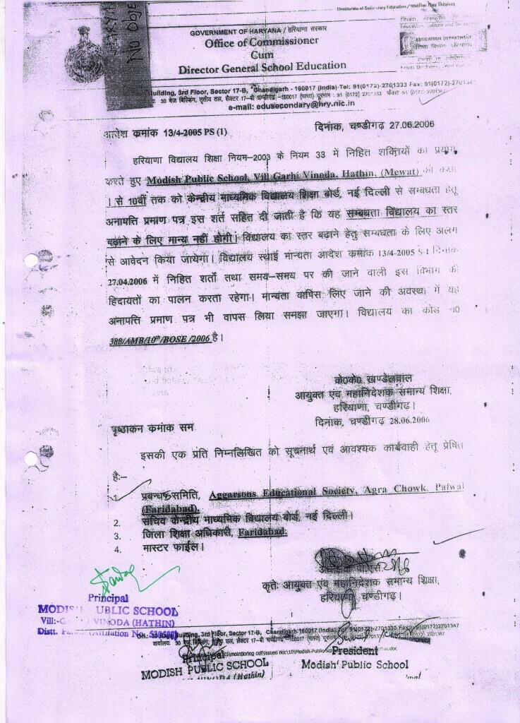 Health & Hygiene Certificate Modish Public School