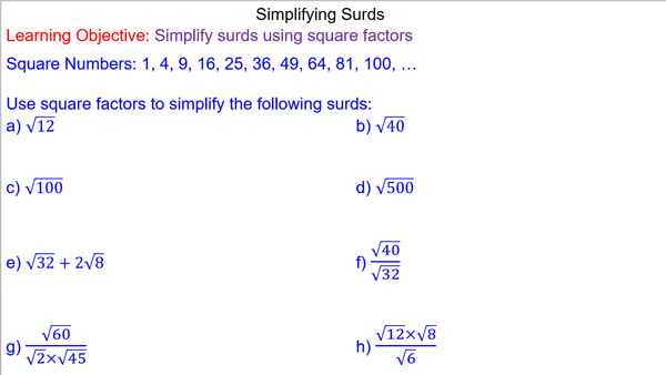 Simplifying Surds