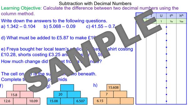 Subtraction with Decimal Numbers