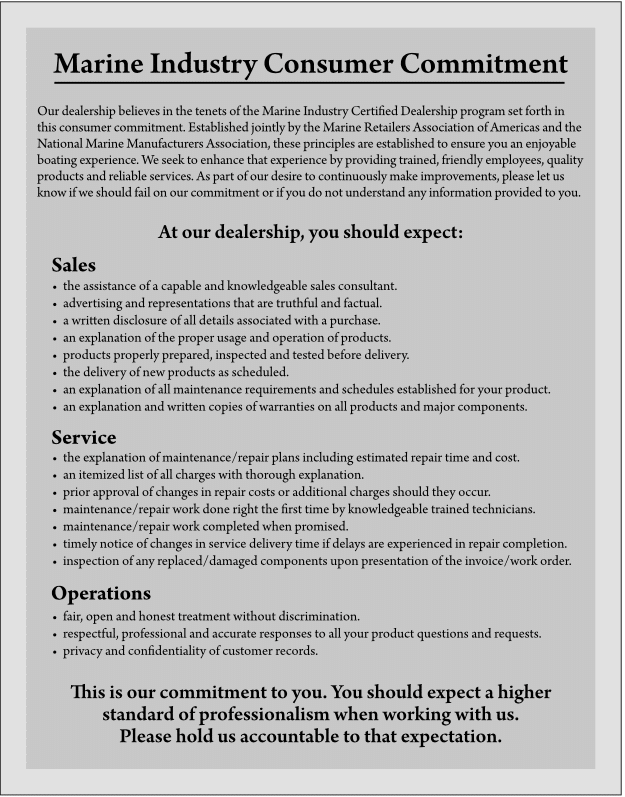 Marine Industry Consumer Commitment Plaque Marine Retailers Association