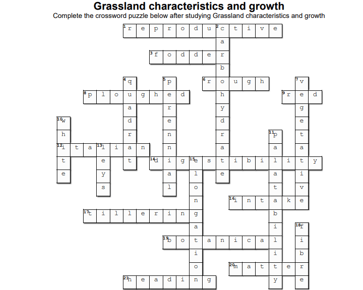Intro to Grassland Crossword Mr. Ag