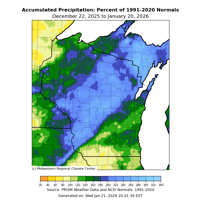 30Day Average Temperatures and Precipitation Wisconsin State