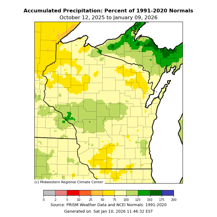 90Day Average Temperatures and Precipitation Wisconsin State
