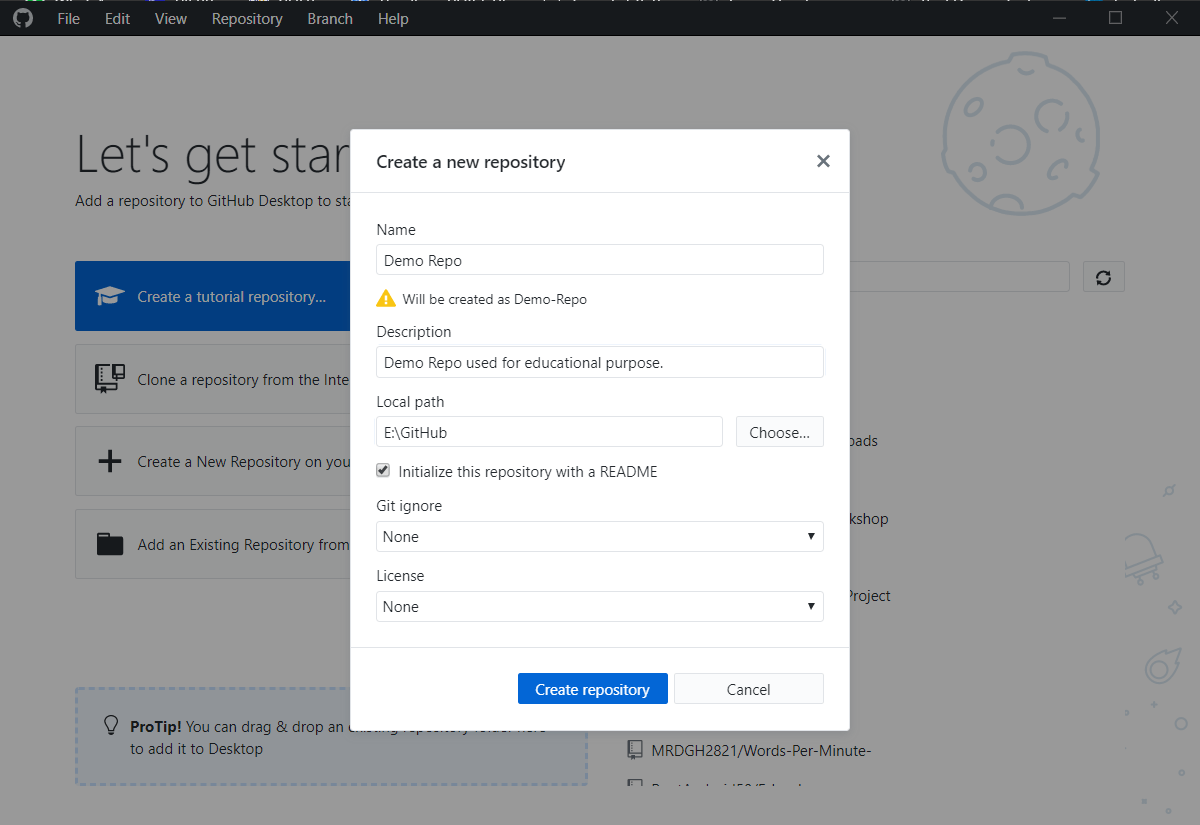 Creating a Repository Using GitHub Desktop