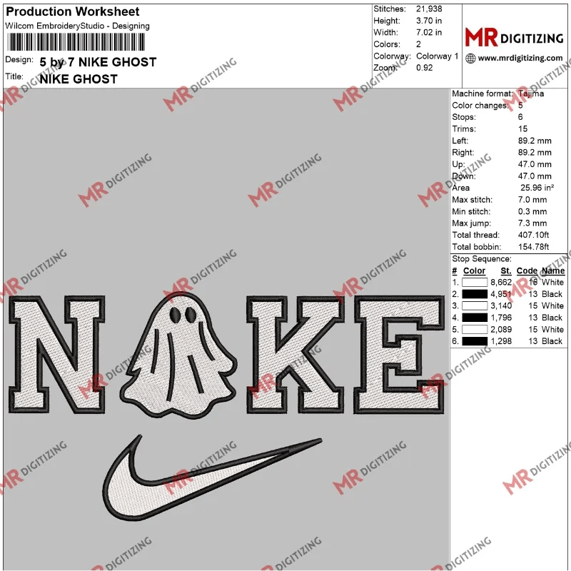 NIKE GHOST Halloween Embroidery design DST, Pes, jef