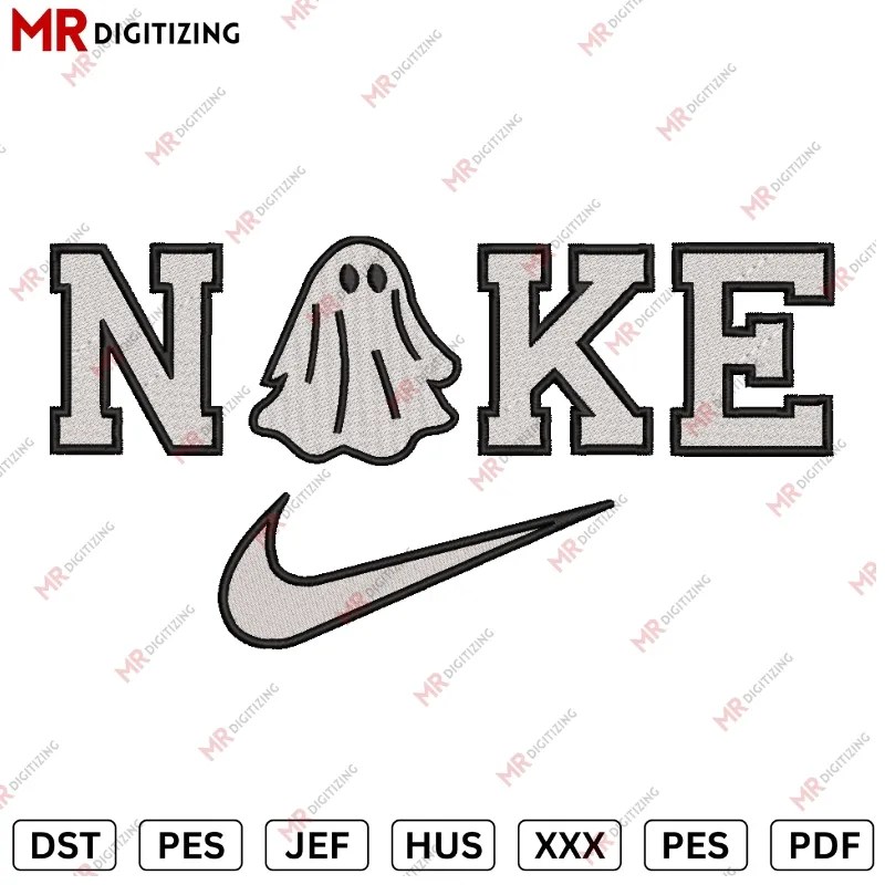 NIKE GHOST Halloween Embroidery design DST, Pes, jef