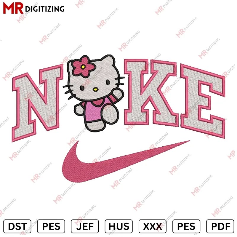 Nike Hello kitty Machine Embroidery Design v1 DST, Pes, jef