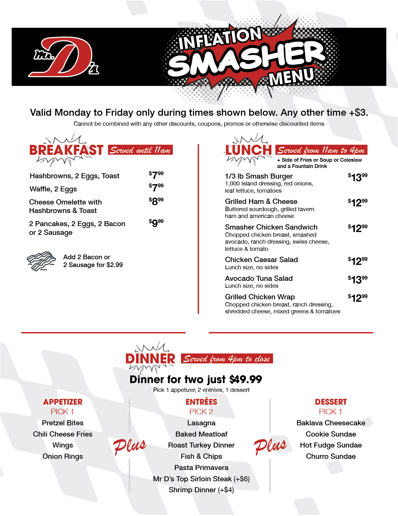 Inflation Smasher Menu Mr Ds Diner