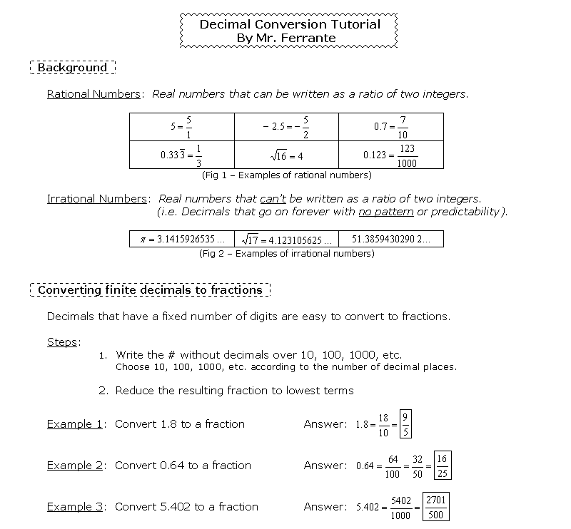 Decimal Conversion Tutorial How to convert decimals to fractions