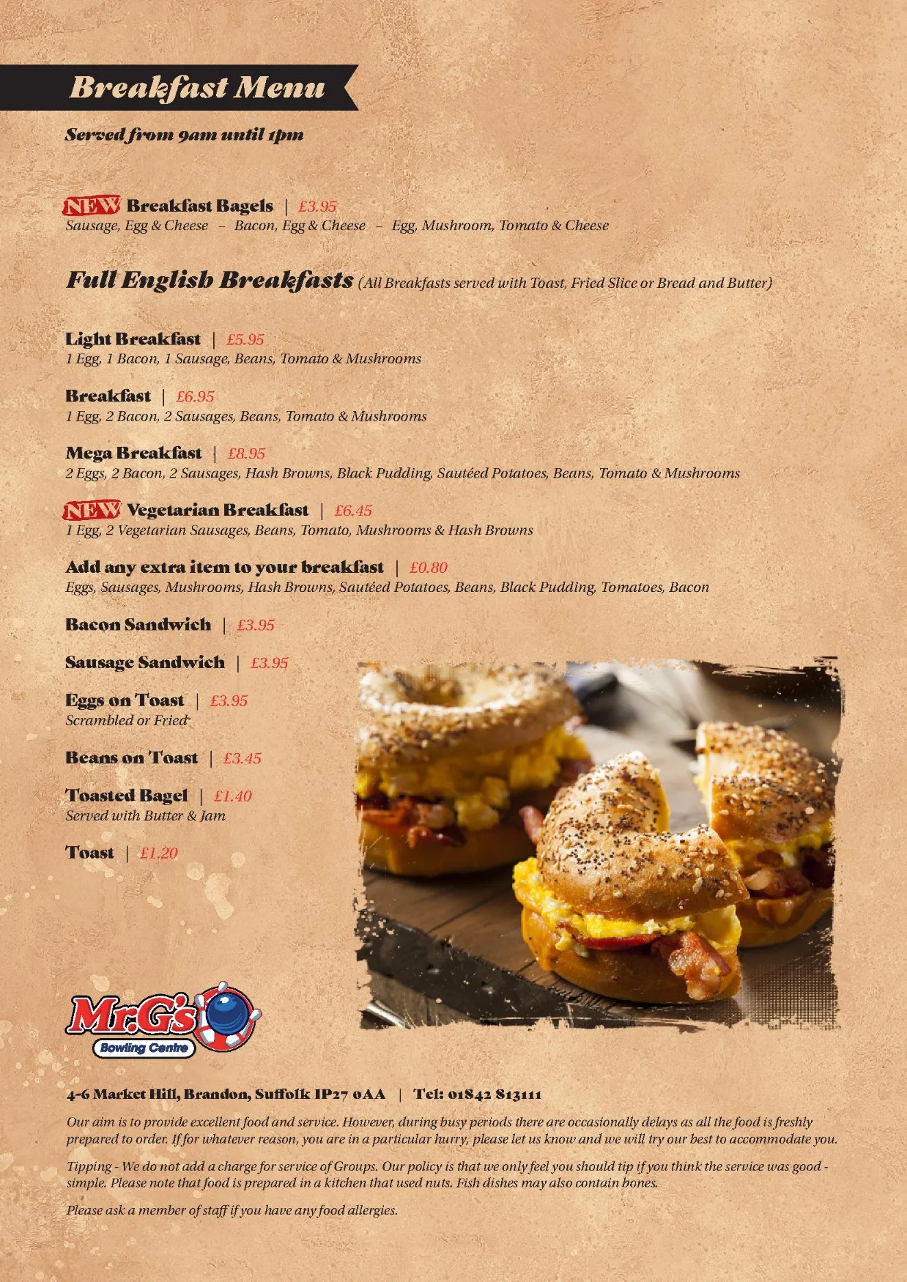Menu Mr G's Bowling
