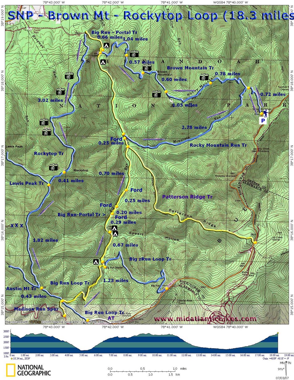 Brown Mountain Trail Map Brown Mountain - Rockytop Loop Description: This Is A Strenuous 18.3 Mile Backpack With Too Many Vistas To Count Including A Grand View Of The Shenandoah Valley And The Southern Most Tip Of Massanutten Mt. Due To The Ruggedness Of The Terrain And ...