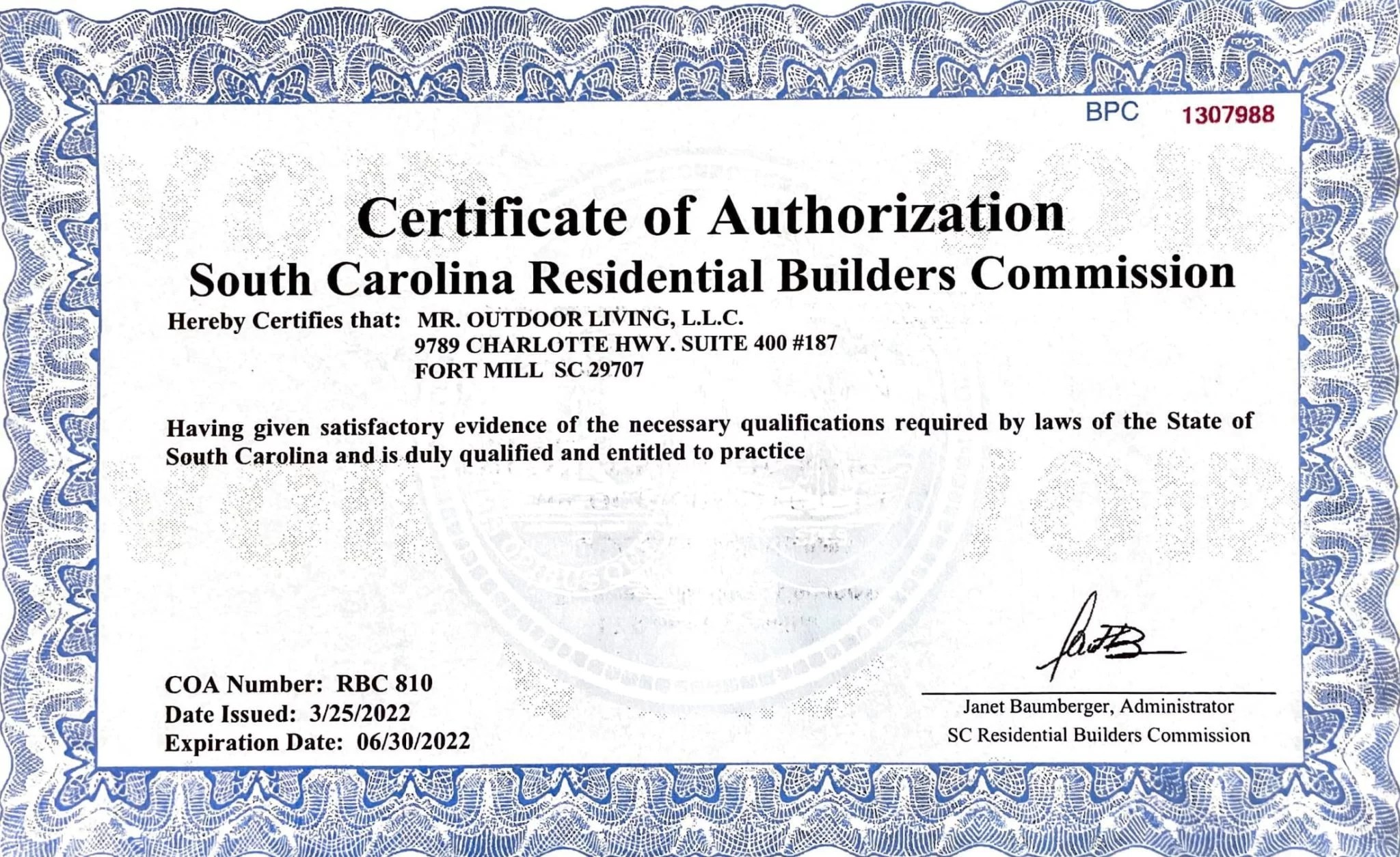 Licenses Mr. Outdoor Living