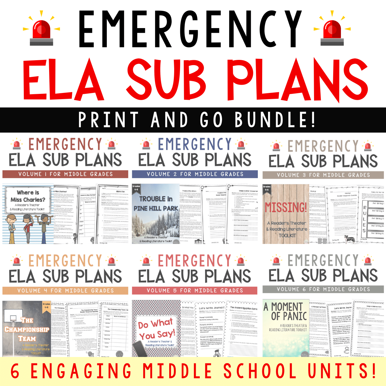 Emergency ELA Sub Plans Bundle Mrs. Beers Language Arts Classroom