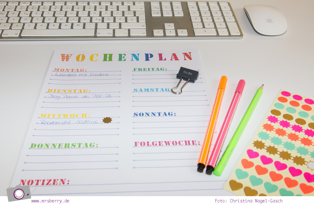 Printable Wochenplan zum kostenlosen Download