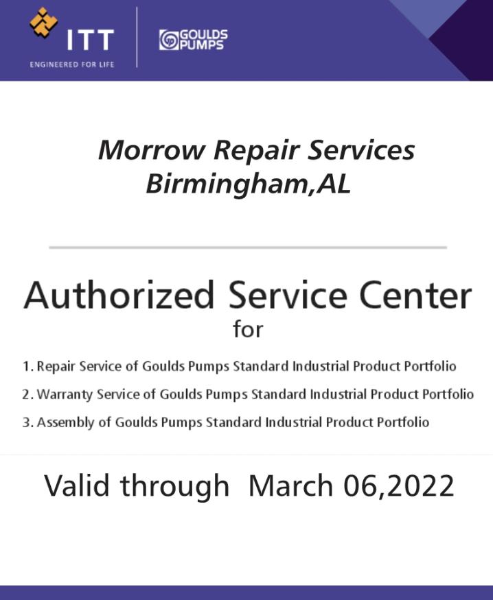 Morrow Repair ServicesITT Goulds Authorized Service Center Morrow Repair