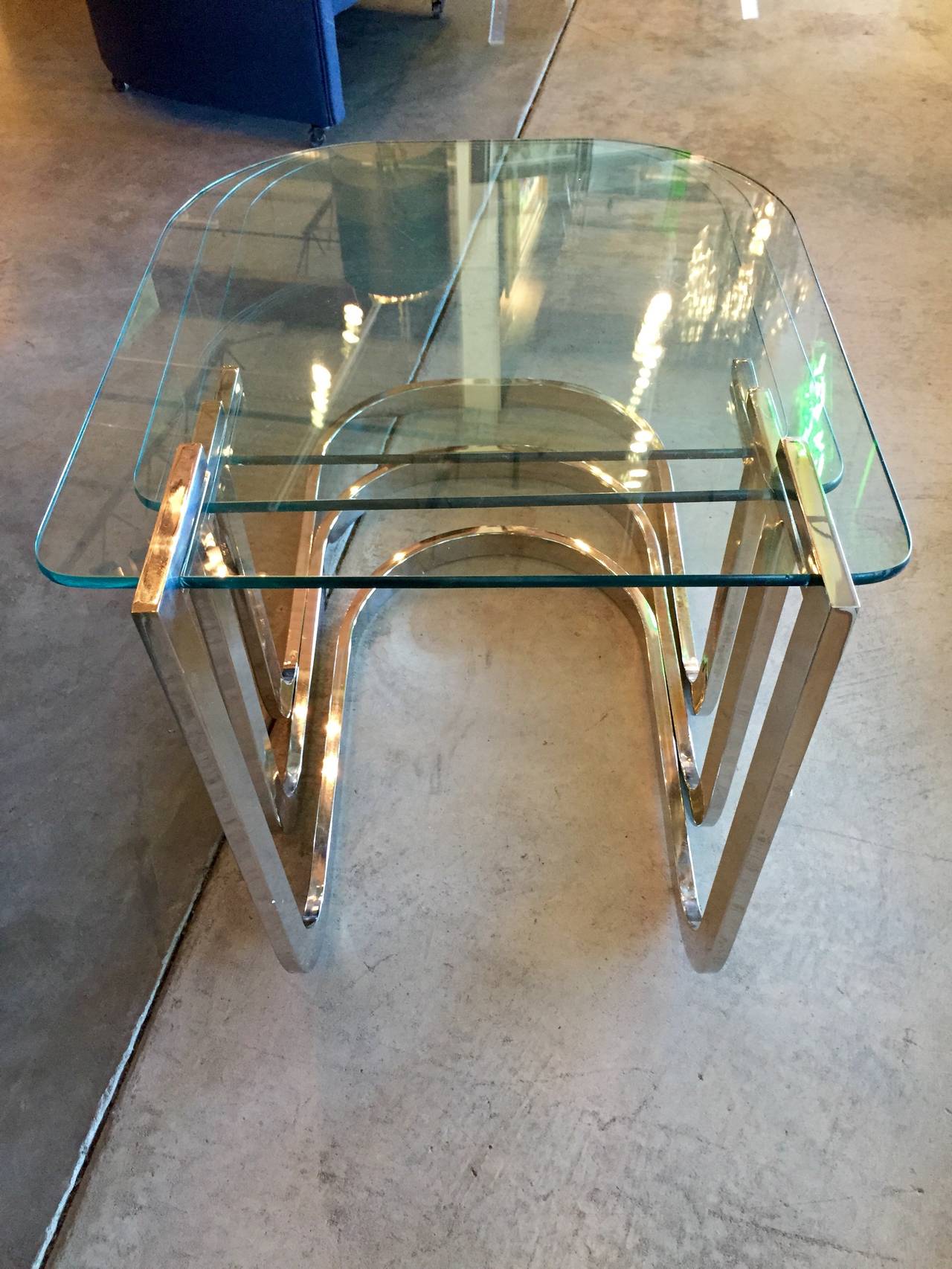 Mid Century Modern Design Institute America Chrome & Glass S3 Nesting