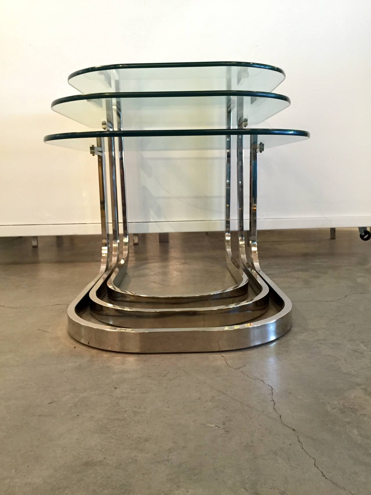 Mid Century Modern Design Institute America Chrome & Glass S3 Nesting
