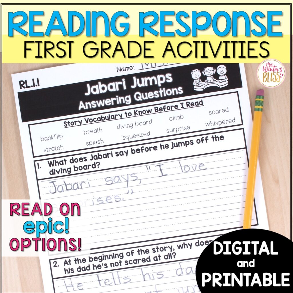 Free Reading Response Activities for K2 Students Mrs. Winter's Bliss