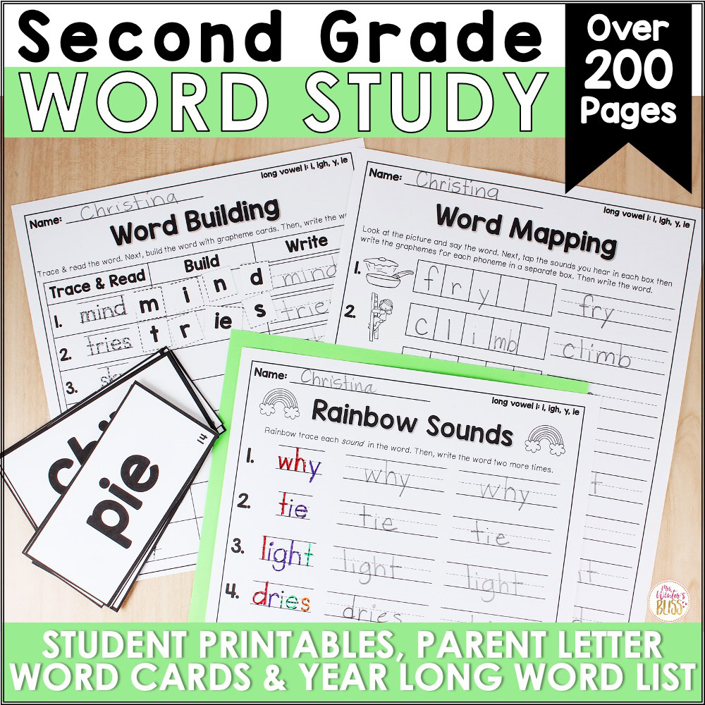 2nd Grade Word Study Printables & Assessment yearlong BUNDLE editable