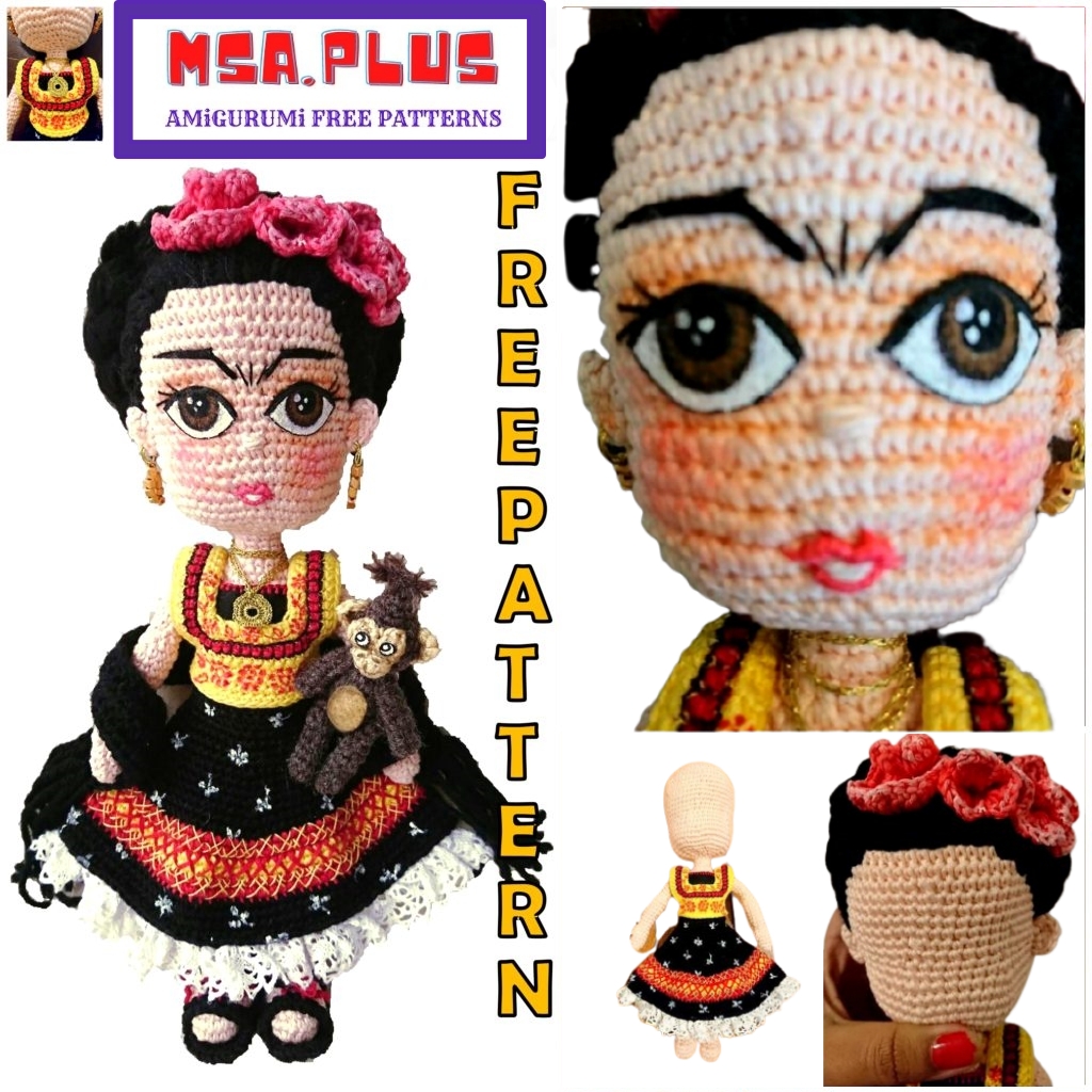 Frida Kahlo Doll Amigurumi Free Crochet Pattern MSA.PLUS