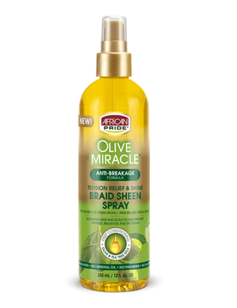 AFRICAN PRIDE OLIVE MIRACLE TENSION RELIEF & SHINE BRAID SHEEN SPRAY
