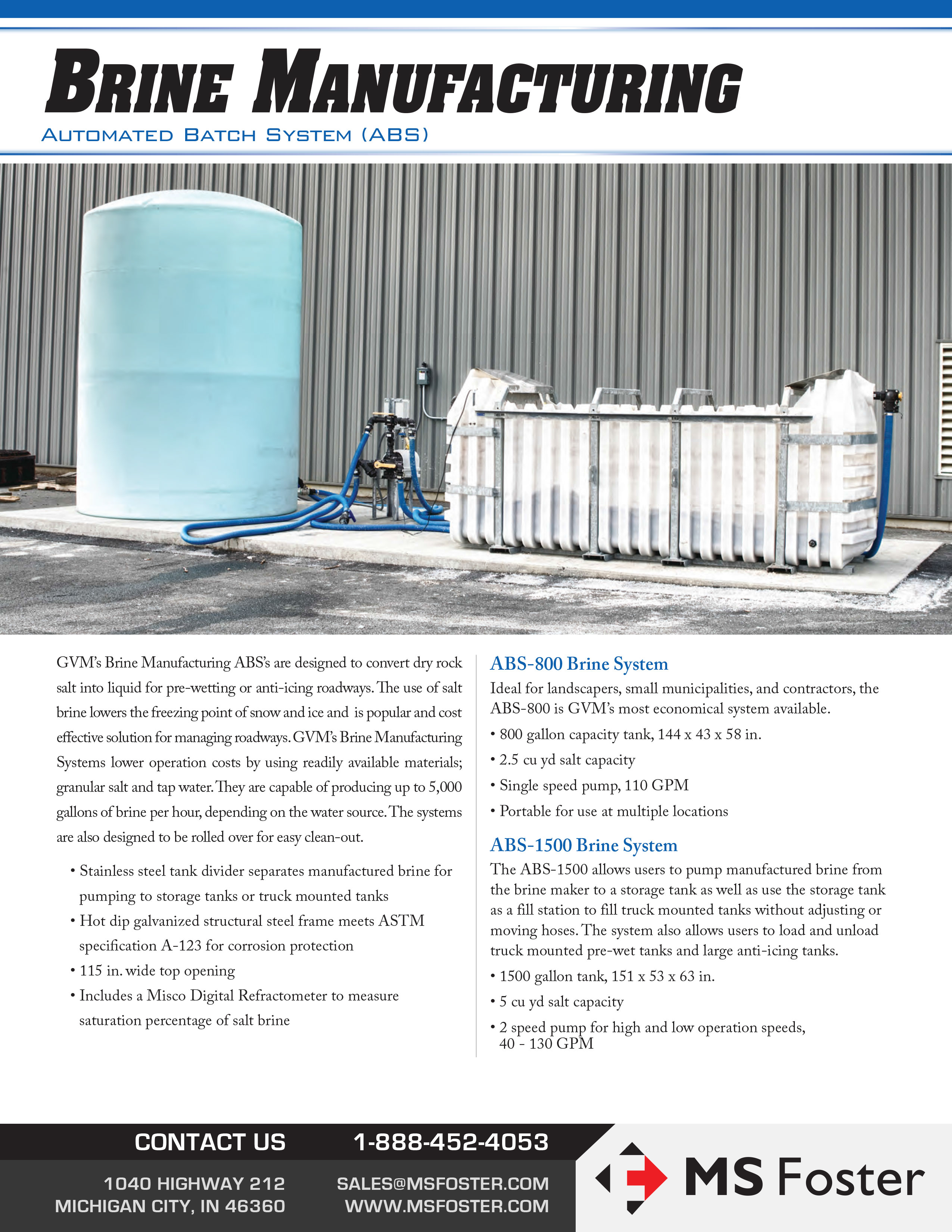 Salt Brine Application Equipment M.S. Foster & Associates, Inc.