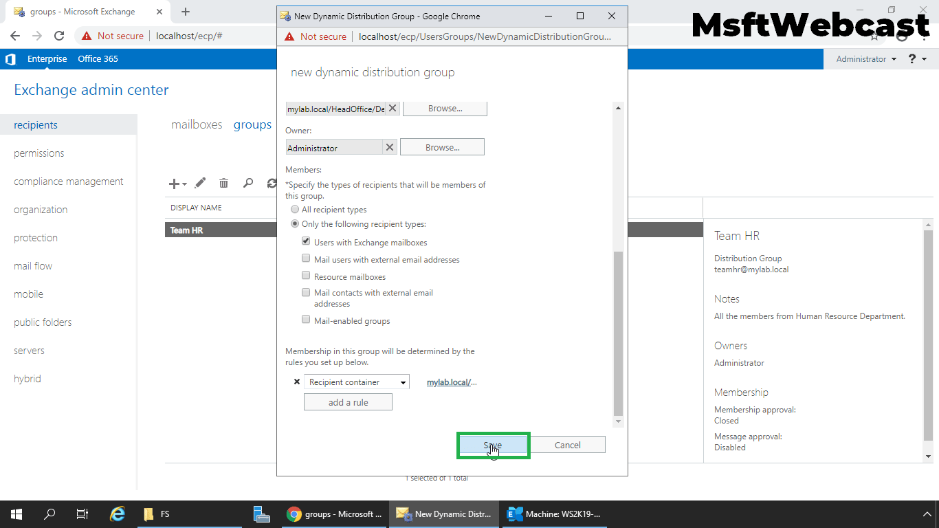 Create Dynamic Distribution Group in Exchange 2019