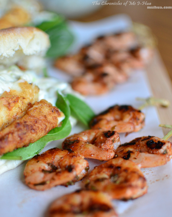 Jamie Oliver Inspired Fish Burgers with a side of Grilled Prawn Skewers
