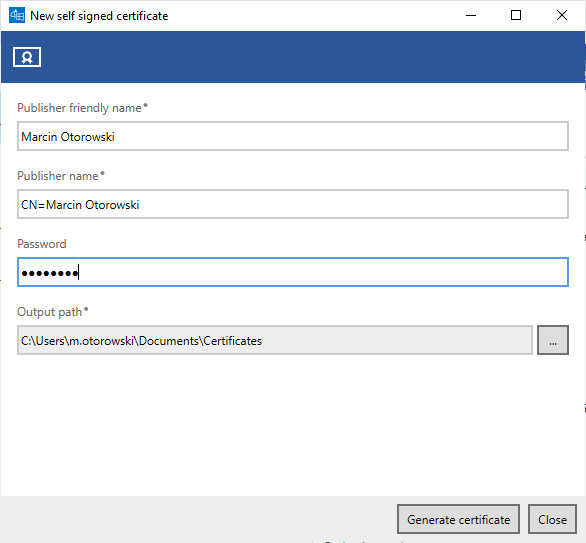Creating certificate for MSIX signing MSIX Hero