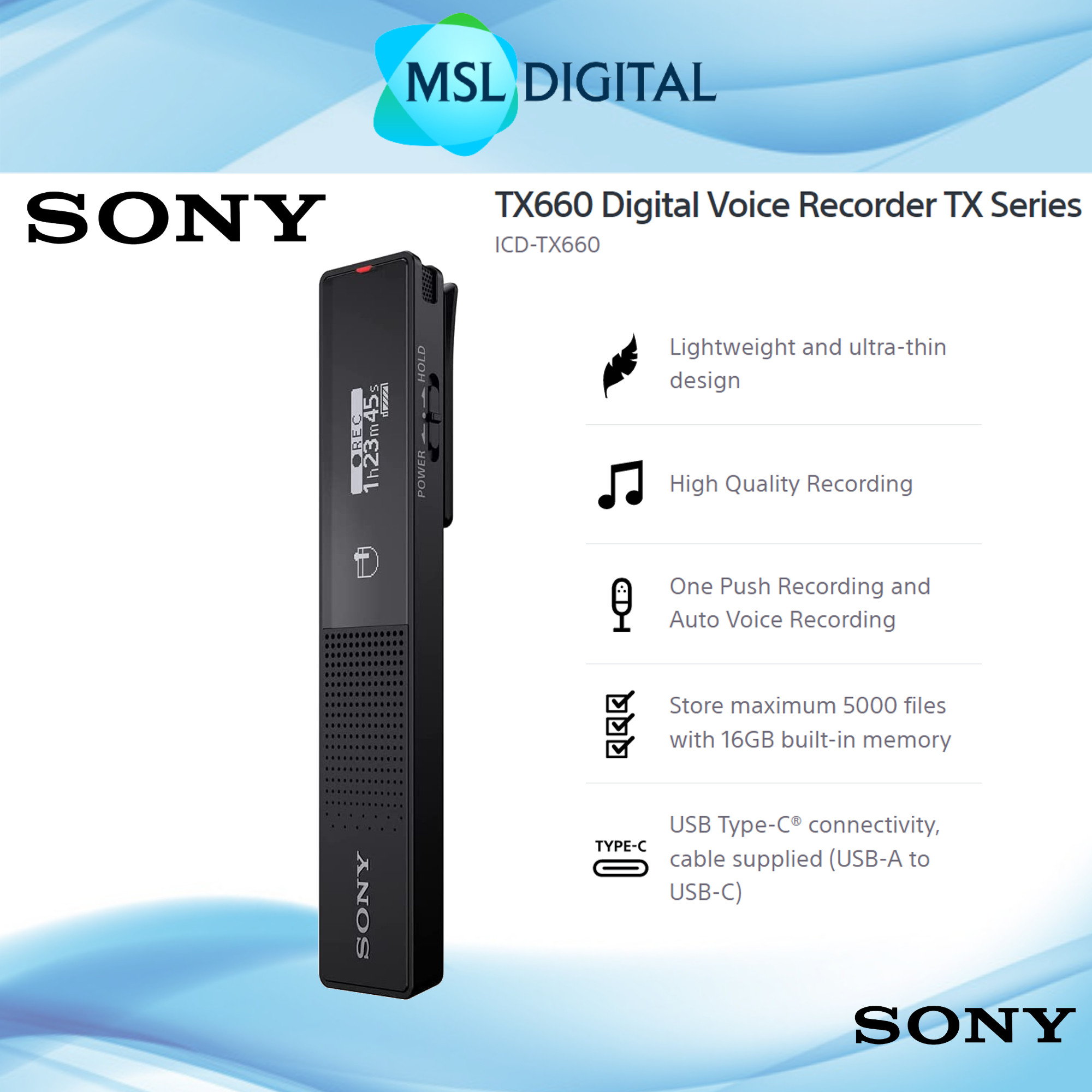 Sony ICDTX660 Digital Voice Recorder MSL Digital Online Store