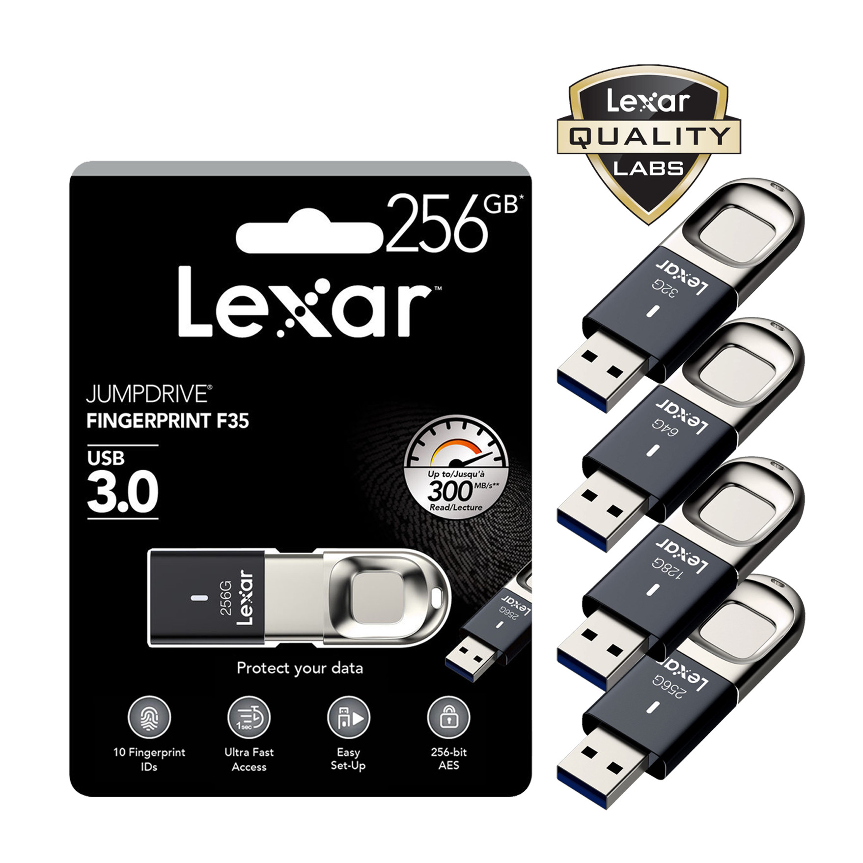 Lexar® JumpDrive® 64GB / 128GB / 256GB Fingerprint F35 USB 3.0 Flash