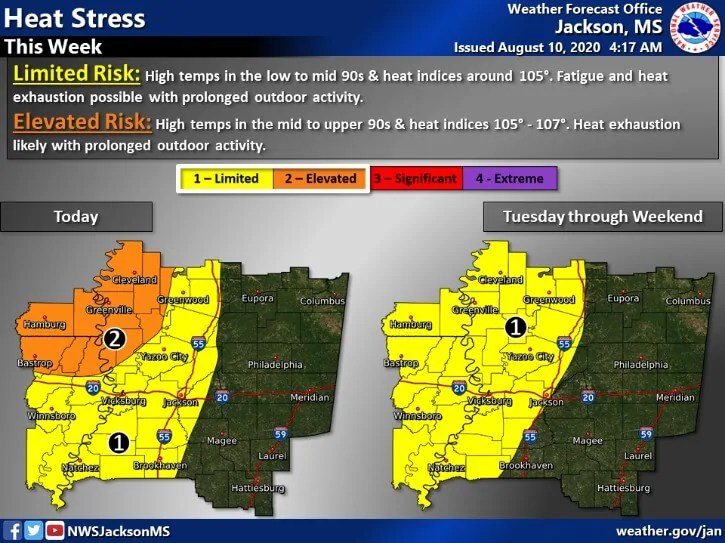 Large section of Mississippi under heat advisory with index nearing 110