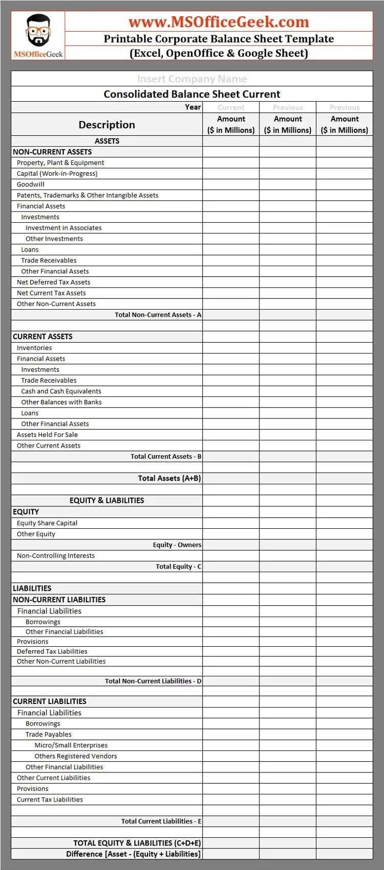 Balance Sheet Template Excel Free Download