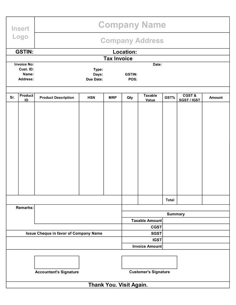 ReadyToUse GST Invoice Template For Retailers MSOfficeGeek