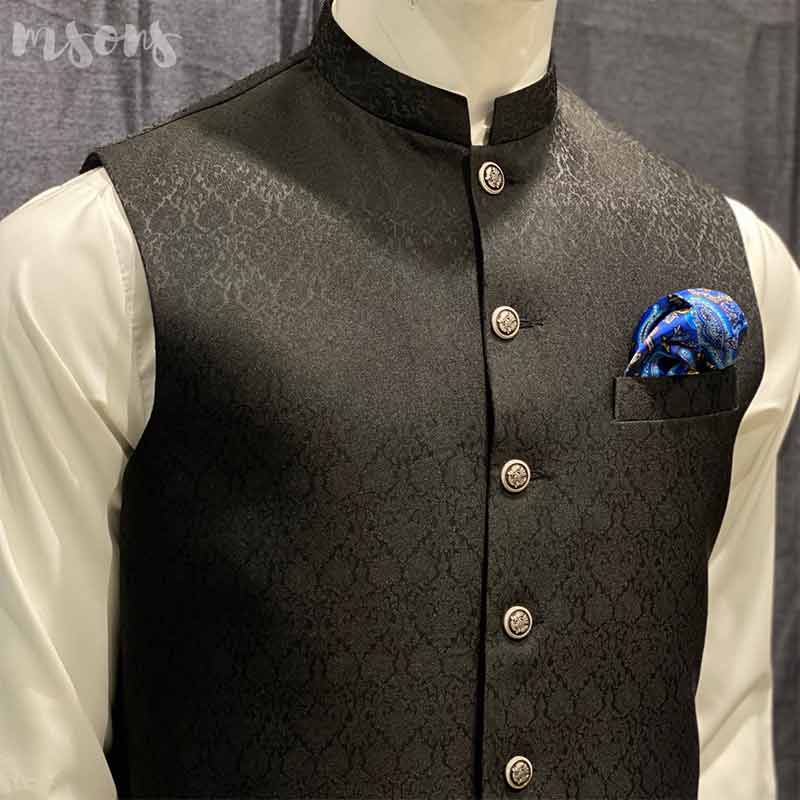 Black Jamawar Waistcoat MSONS PAKISTAN