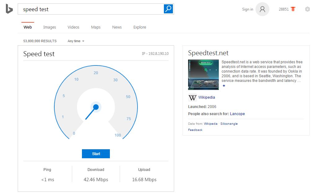 Microsoft Bing already has an speed tool built into search Microsoft Bing already has an speed tool built into search