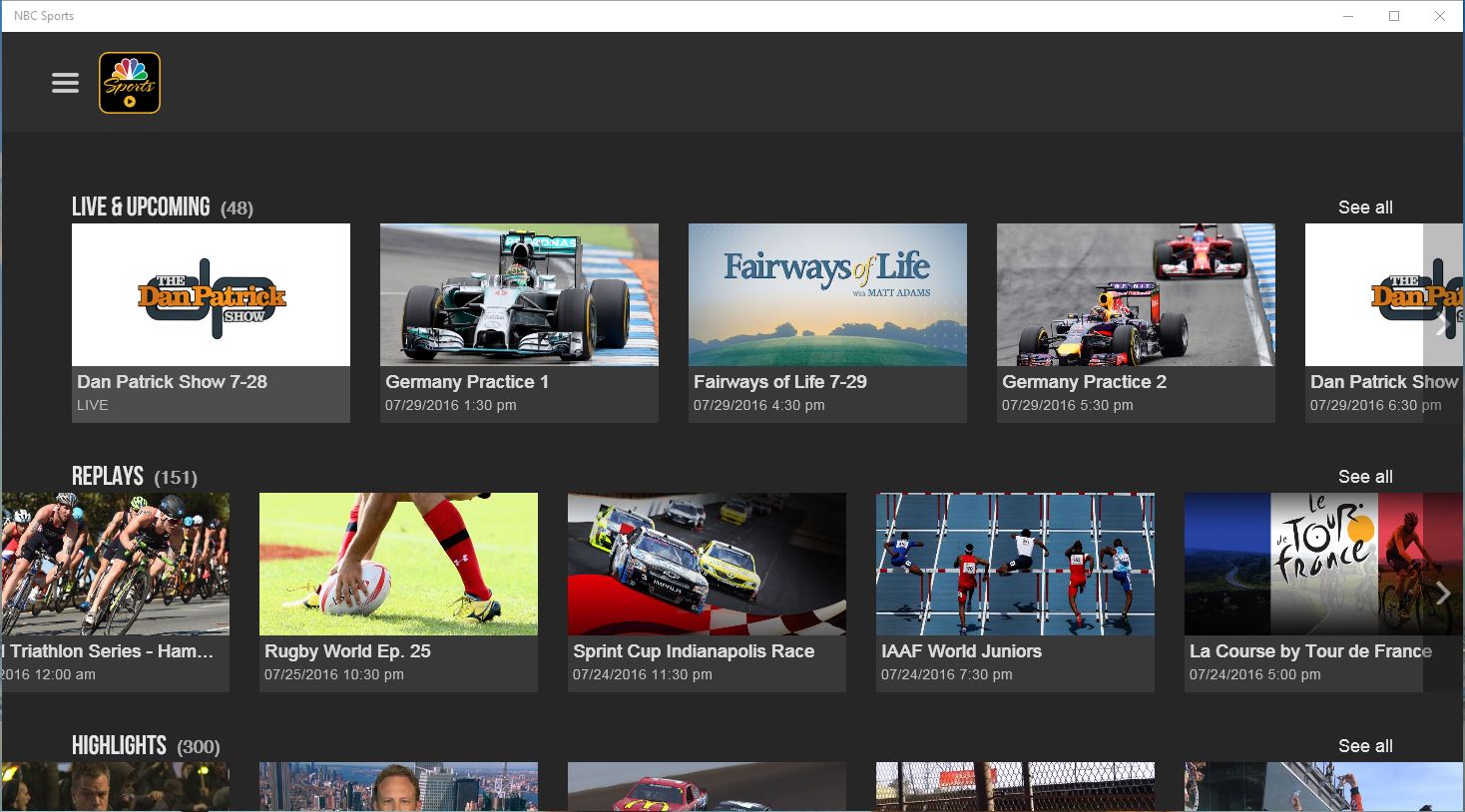 NBC Sports Live Extra updated in Windows Store with all new design and