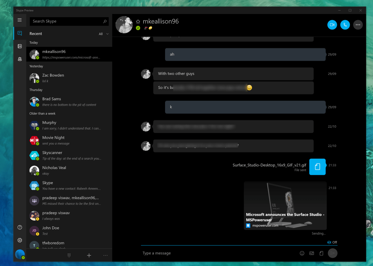 Skype Preview gets draganddrop support, webpage previews