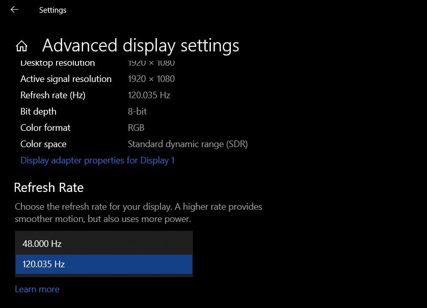 Screen refresh rate coming to Windows 10 Modern Settings MSPoweruser