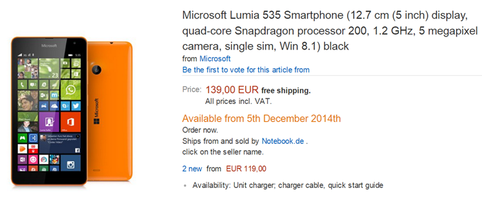 Lumia 535 now available for pre-order on Amazon - MSPoweruser