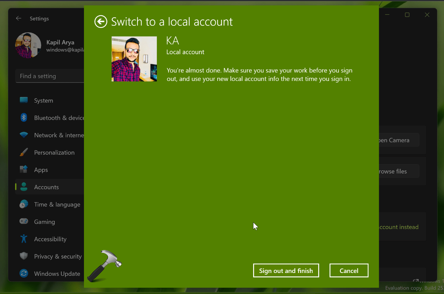 Change Microsoft account in Windows 11