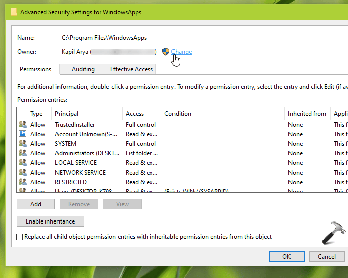 Restore WindowsApps folder owner to TrustedInstaller