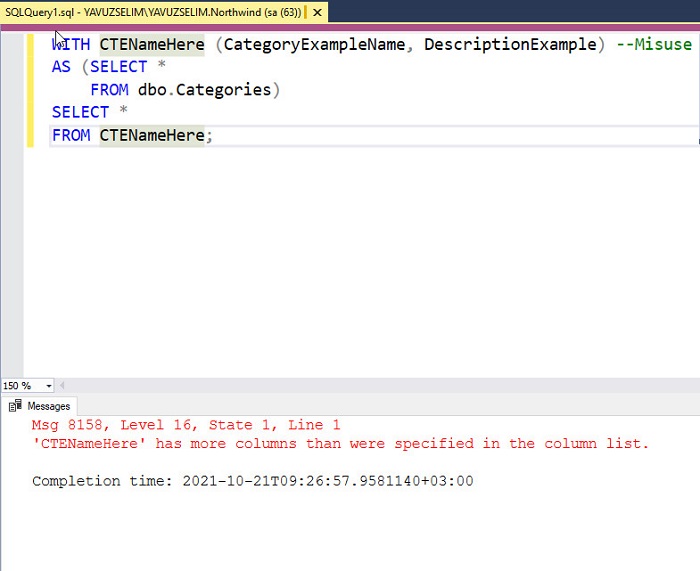 Using Common Table Expression (CTE) in SQL Server MSSQL Query